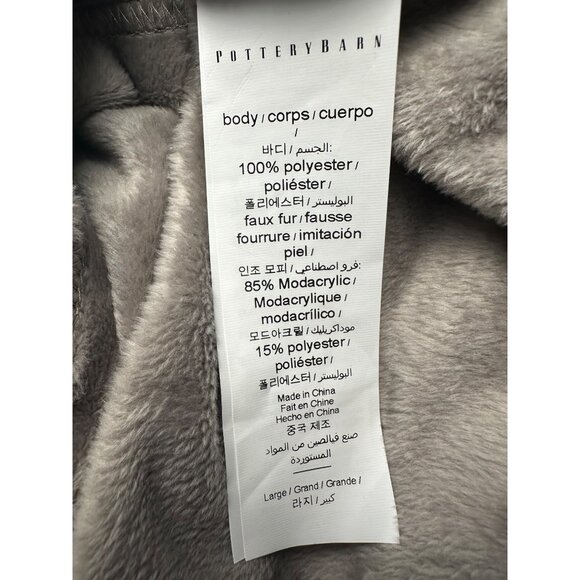 Pottery Barn Women’s Faux Fur Hooded Robe Large Gray Plush Belted Long Cozy - Picture 9 of 16